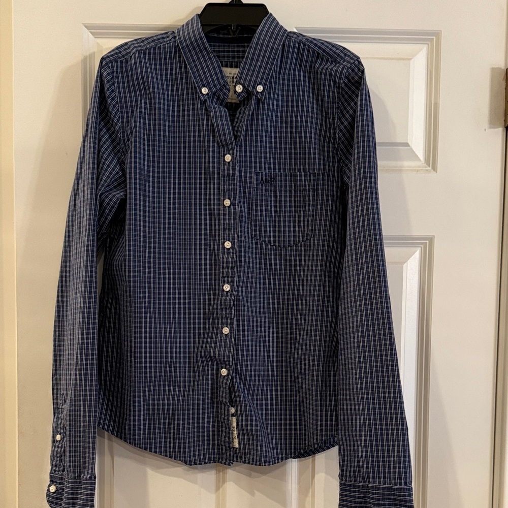 Abercrombie & Fitch Navy Checkered Button Down Shirt